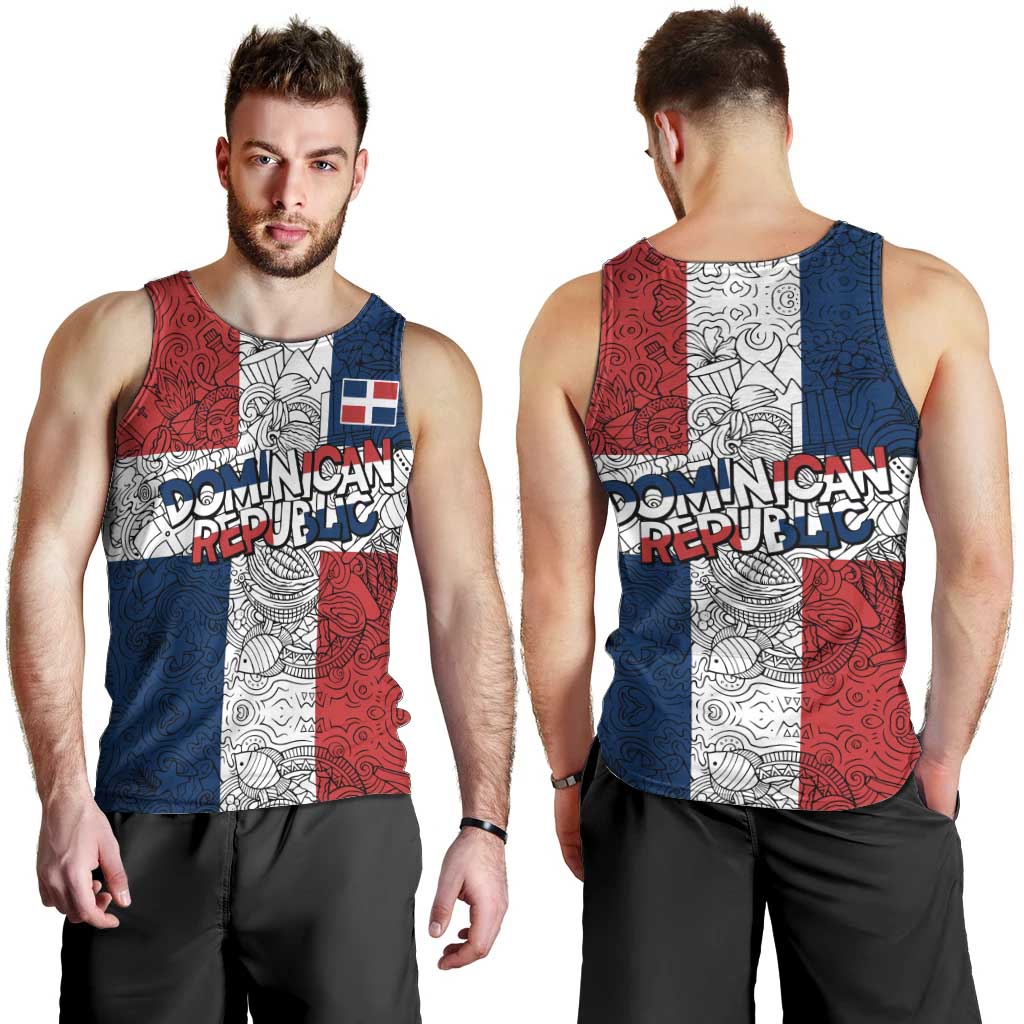 Dominican Republic Flag Men Tank Top Red White and Blue Pattern with National Emblem and Tribal Design - Wonder Print Shop