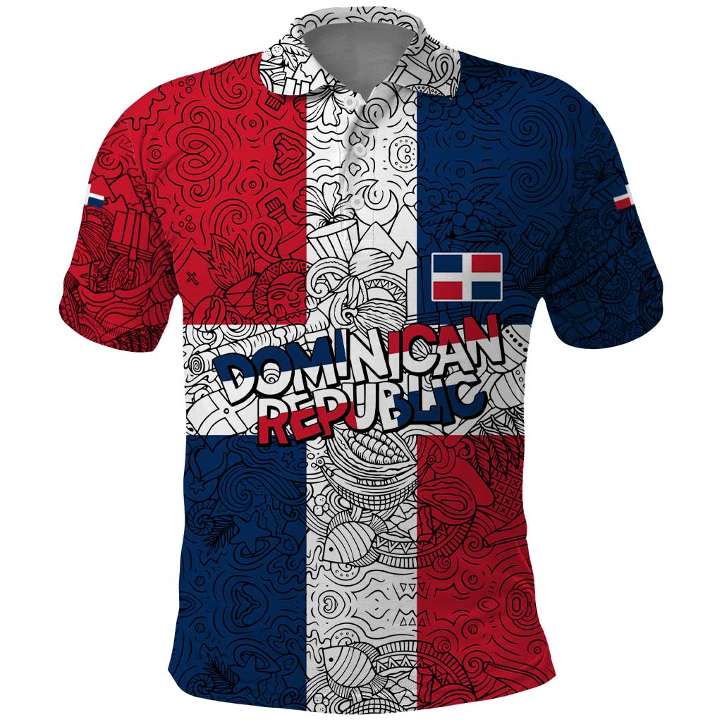 Dominican Republic Flag Polo Shirt Red White and Blue Pattern with National Emblem and Tribal Design - Wonder Print Shop