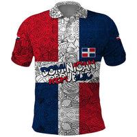Dominican Republic Flag Polo Shirt Red White and Blue Pattern with National Emblem and Tribal Design - Wonder Print Shop
