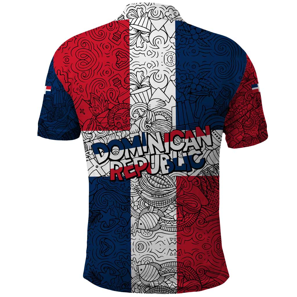 Dominican Republic Flag Polo Shirt Red White and Blue Pattern with National Emblem and Tribal Design - Wonder Print Shop