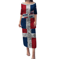 Dominican Republic Flag Puletasi Red White and Blue Pattern with National Emblem and Tribal Design - Wonder Print Shop