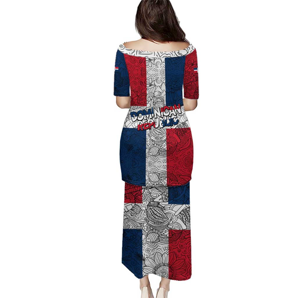 Dominican Republic Flag Puletasi Red White and Blue Pattern with National Emblem and Tribal Design - Wonder Print Shop