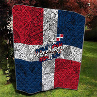 Dominican Republic Flag Quilt Red White and Blue Pattern with National Emblem and Tribal Design - Wonder Print Shop