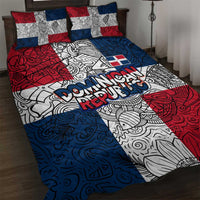 Dominican Republic Flag Quilt Bed Set Red White and Blue Pattern with National Emblem and Tribal Design - Wonder Print Shop