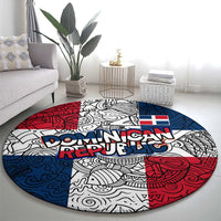 Dominican Republic Flag Round Carpet Red White and Blue Pattern with National Emblem and Tribal Design - Wonder Print Shop