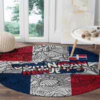 Dominican Republic Flag Round Carpet Red White and Blue Pattern with National Emblem and Tribal Design - Wonder Print Shop