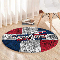 Dominican Republic Flag Round Carpet Red White and Blue Pattern with National Emblem and Tribal Design - Wonder Print Shop