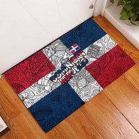 Dominican Republic Flag Rubber Doormat Red White and Blue Pattern with National Emblem and Tribal Design - Wonder Print Shop