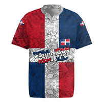 Dominican Republic Flag Rugby Jersey Red White and Blue Pattern with National Emblem and Tribal Design - Wonder Print Shop