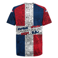 Dominican Republic Flag Rugby Jersey Red White and Blue Pattern with National Emblem and Tribal Design - Wonder Print Shop