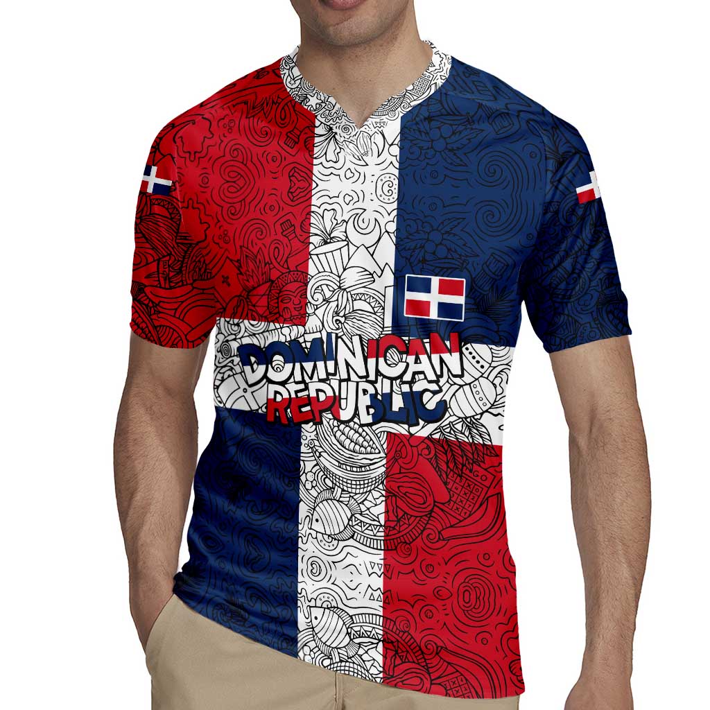 Dominican Republic Flag Rugby Jersey Red White and Blue Pattern with National Emblem and Tribal Design - Wonder Print Shop