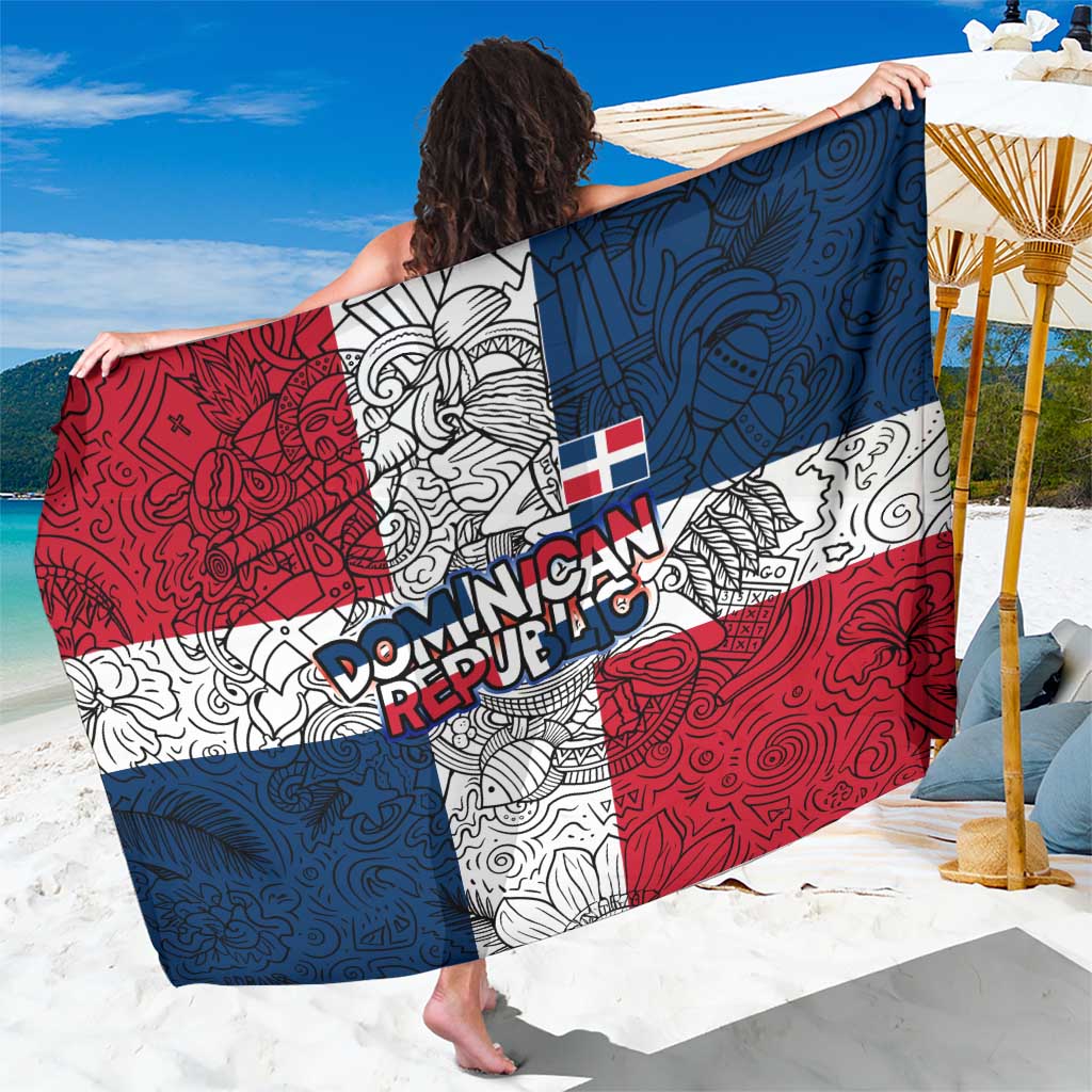 Dominican Republic Flag Sarong Red White and Blue Pattern with National Emblem and Tribal Design - Wonder Print Shop