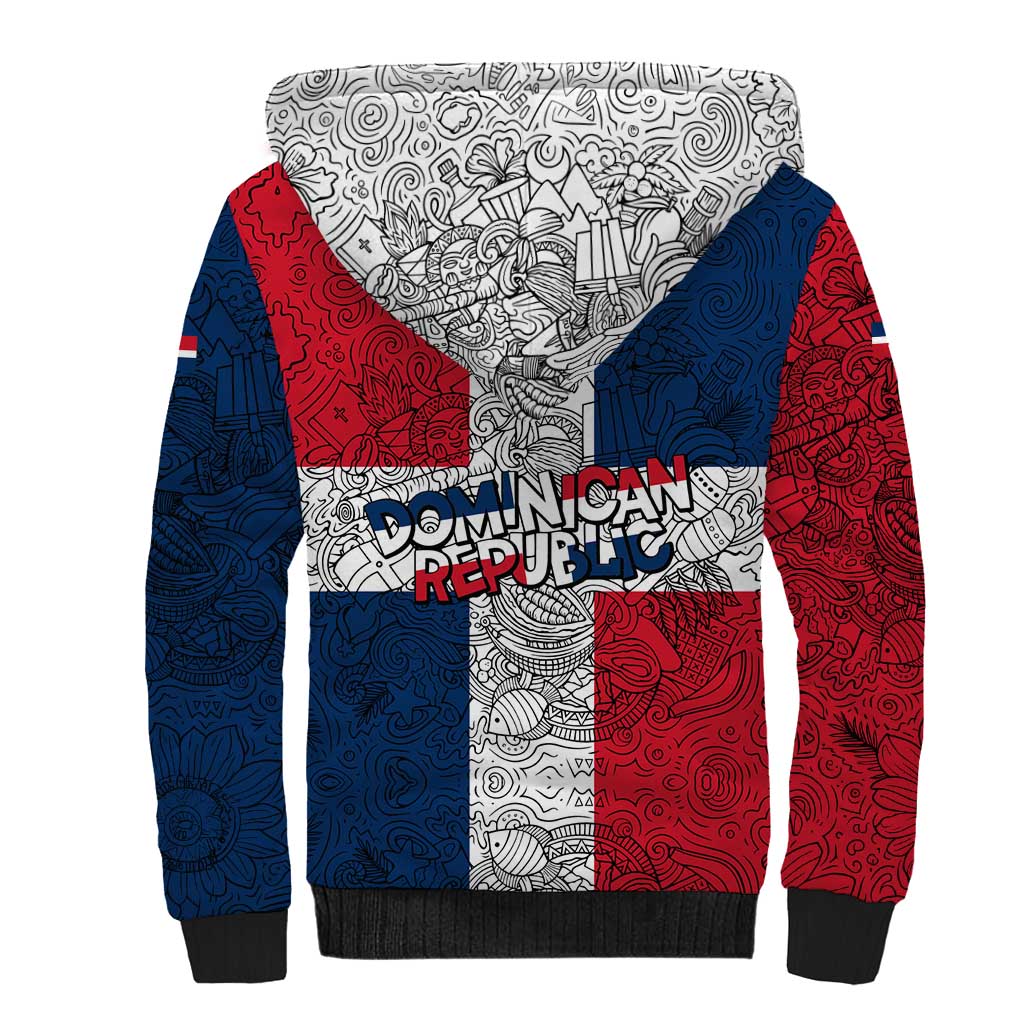 Dominican Republic Flag Sherpa Hoodie Red White and Blue Pattern with National Emblem and Tribal Design - Wonder Print Shop