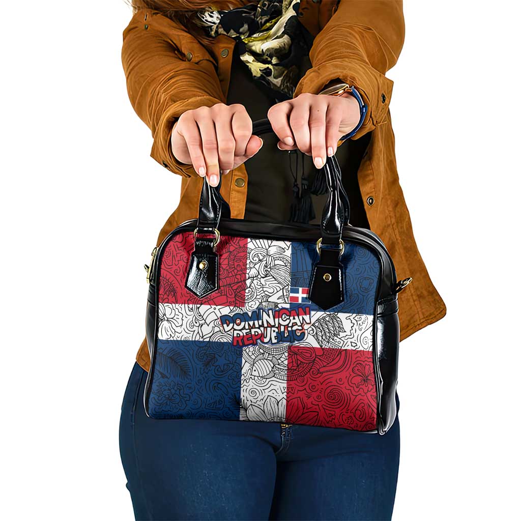 Dominican Republic Flag Shoulder Handbag Red White and Blue Pattern with National Emblem and Tribal Design - Wonder Print Shop
