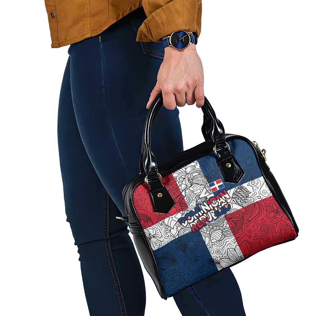 Dominican Republic Flag Shoulder Handbag Red White and Blue Pattern with National Emblem and Tribal Design - Wonder Print Shop