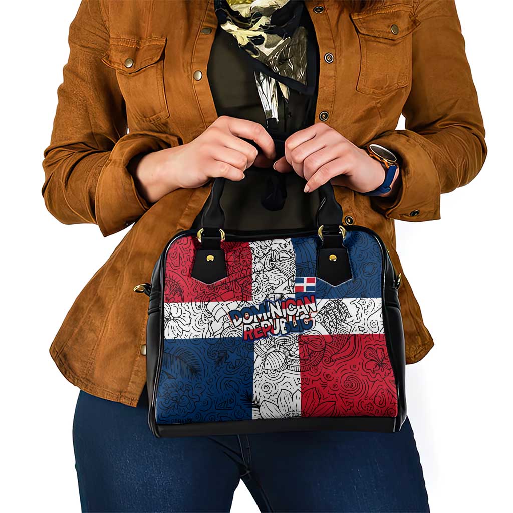 Dominican Republic Flag Shoulder Handbag Red White and Blue Pattern with National Emblem and Tribal Design - Wonder Print Shop