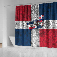 Dominican Republic Flag Shower Curtain Red White and Blue Pattern with National Emblem and Tribal Design - Wonder Print Shop