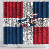Dominican Republic Flag Shower Curtain Red White and Blue Pattern with National Emblem and Tribal Design - Wonder Print Shop