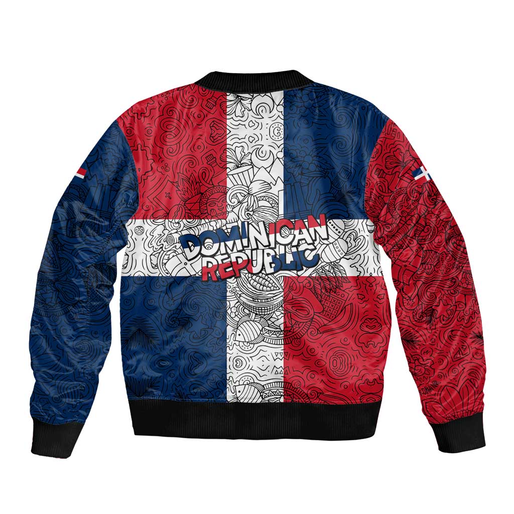 Dominican Republic Flag Sleeve Zip Bomber Jacket Red White and Blue Pattern with National Emblem and Tribal Design - Wonder Print Shop