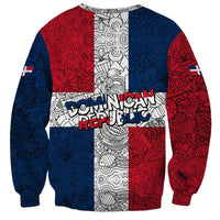 Dominican Republic Flag Sweatshirt Red White and Blue Pattern with National Emblem and Tribal Design - Wonder Print Shop