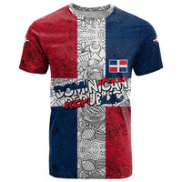 Dominican Republic Flag T Shirt Red White and Blue Pattern with National Emblem and Tribal Design - Wonder Print Shop