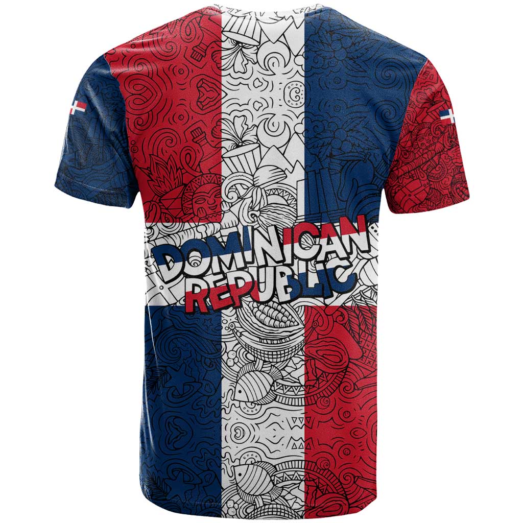 Dominican Republic Flag T Shirt Red White and Blue Pattern with National Emblem and Tribal Design - Wonder Print Shop