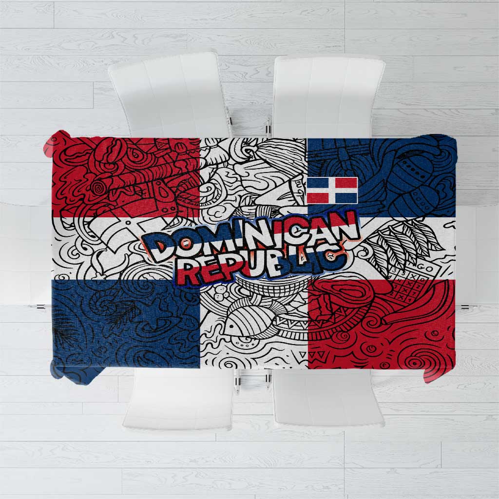 Dominican Republic Flag Tablecloth Red White and Blue Pattern with National Emblem and Tribal Design - Wonder Print Shop