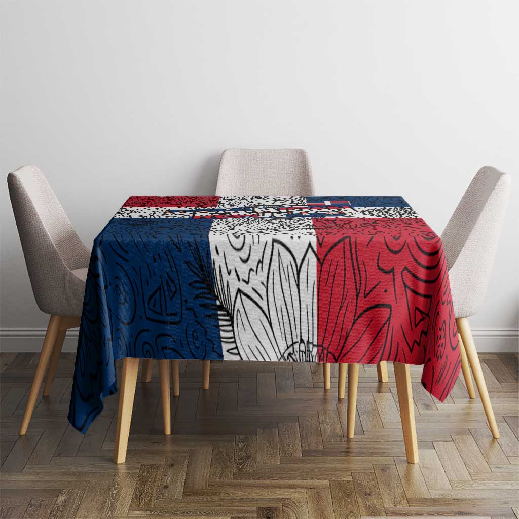 Dominican Republic Flag Tablecloth Red White and Blue Pattern with National Emblem and Tribal Design - Wonder Print Shop