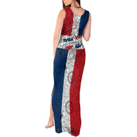 Dominican Republic Flag Tank Maxi Dress Red White and Blue Pattern with National Emblem and Tribal Design - Wonder Print Shop