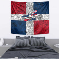 Dominican Republic Flag Tapestry Red White and Blue Pattern with National Emblem and Tribal Design - Wonder Print Shop