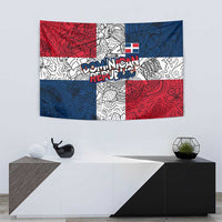 Dominican Republic Flag Tapestry Red White and Blue Pattern with National Emblem and Tribal Design - Wonder Print Shop