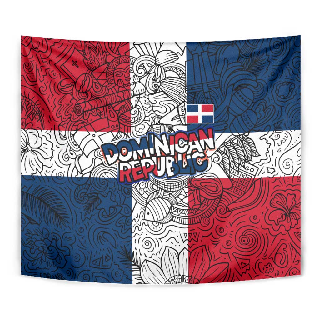Dominican Republic Flag Tapestry Red White and Blue Pattern with National Emblem and Tribal Design - Wonder Print Shop