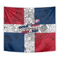 Dominican Republic Flag Tapestry Red White and Blue Pattern with National Emblem and Tribal Design - Wonder Print Shop