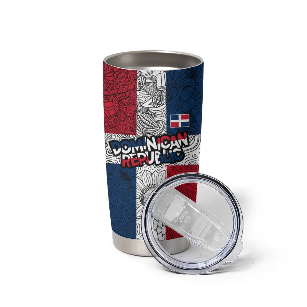 Dominican Republic Flag Tumbler Cup Red White and Blue Pattern with National Emblem and Tribal Design - Wonder Print Shop