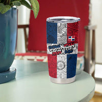 Dominican Republic Flag Tumbler Cup Red White and Blue Pattern with National Emblem and Tribal Design - Wonder Print Shop