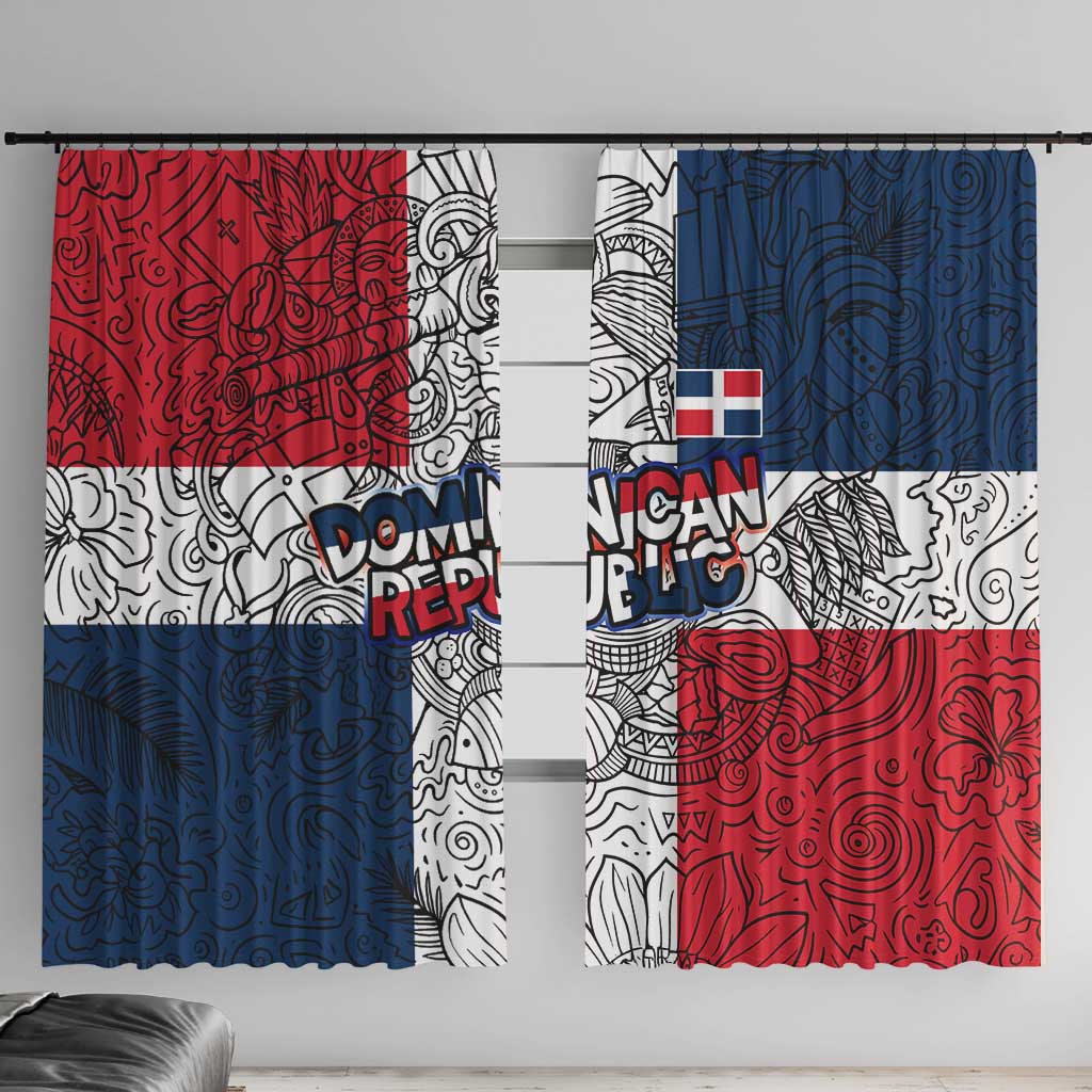 Dominican Republic Flag Window Curtain Red White and Blue Pattern with National Emblem and Tribal Design - Wonder Print Shop