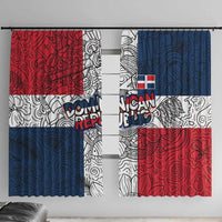 Dominican Republic Flag Window Curtain Red White and Blue Pattern with National Emblem and Tribal Design - Wonder Print Shop