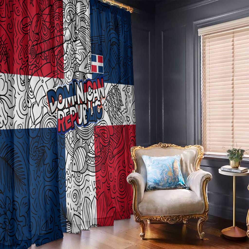 Dominican Republic Flag Window Curtain Red White and Blue Pattern with National Emblem and Tribal Design - Wonder Print Shop