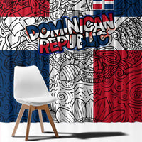Dominican Republic Flag Window Curtain Red White and Blue Pattern with National Emblem and Tribal Design - Wonder Print Shop