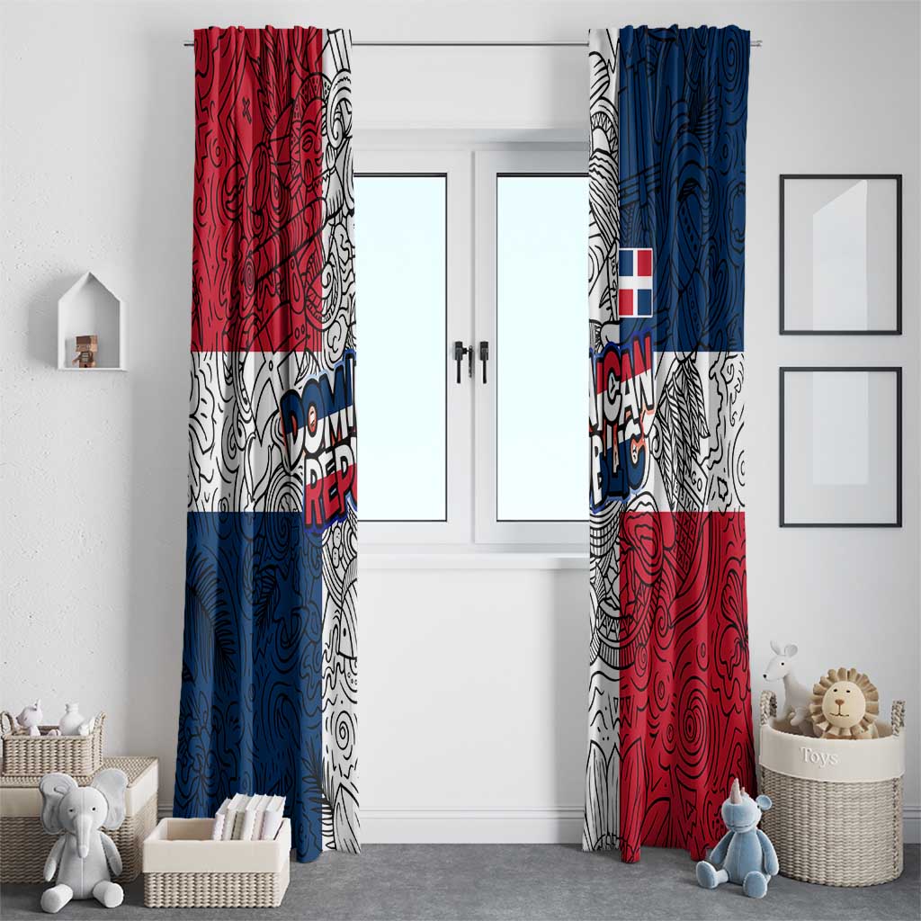 Dominican Republic Flag Window Curtain Red White and Blue Pattern with National Emblem and Tribal Design - Wonder Print Shop