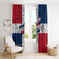 Dominican Republic Flag Window Curtain Red White and Blue Pattern with National Emblem and Tribal Design - Wonder Print Shop