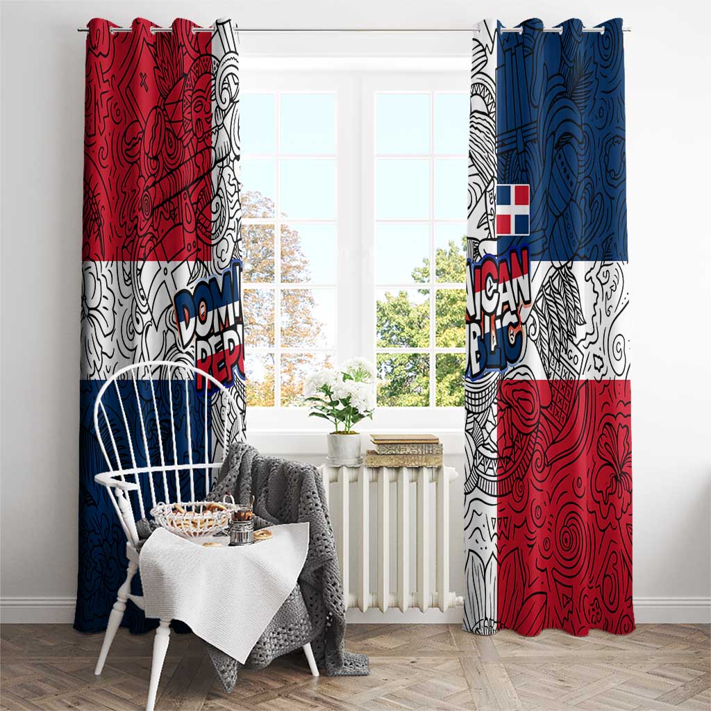 Dominican Republic Flag Window Curtain Red White and Blue Pattern with National Emblem and Tribal Design - Wonder Print Shop