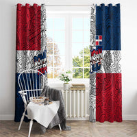 Dominican Republic Flag Window Curtain Red White and Blue Pattern with National Emblem and Tribal Design - Wonder Print Shop
