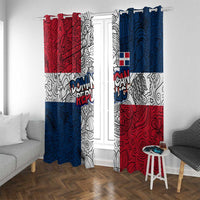 Dominican Republic Flag Window Curtain Red White and Blue Pattern with National Emblem and Tribal Design - Wonder Print Shop