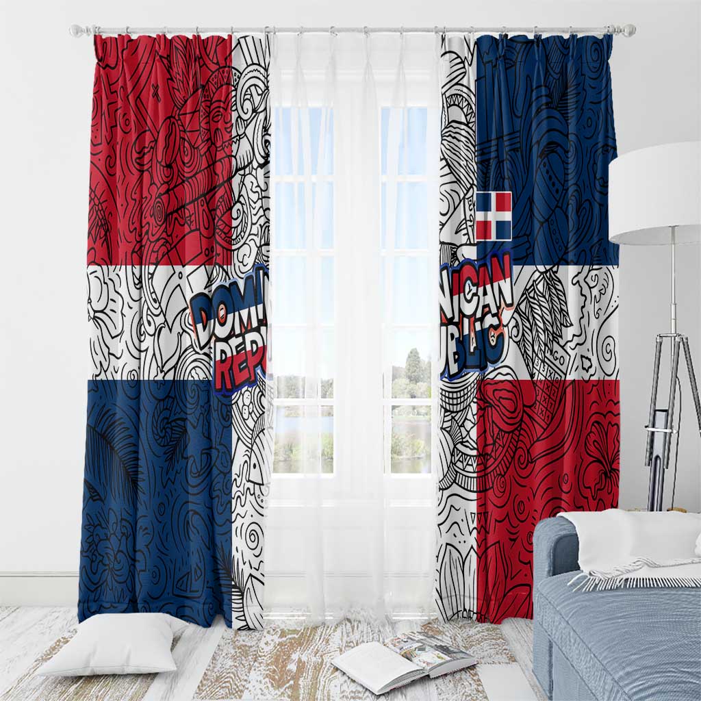 Dominican Republic Flag Window Curtain Red White and Blue Pattern with National Emblem and Tribal Design - Wonder Print Shop