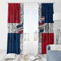 Dominican Republic Flag Window Curtain Red White and Blue Pattern with National Emblem and Tribal Design - Wonder Print Shop