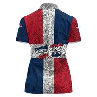 Dominican Republic Flag Women Polo Shirt Red White and Blue Pattern with National Emblem and Tribal Design - Wonder Print Shop