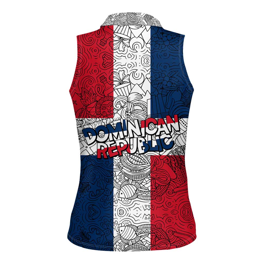 Dominican Republic Flag Women Sleeveless Polo Shirt Red White and Blue Pattern with National Emblem and Tribal Design - Wonder Print Shop