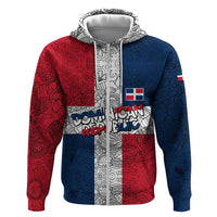 Dominican Republic Flag Zip Hoodie Red White and Blue Pattern with National Emblem and Tribal Design - Wonder Print Shop