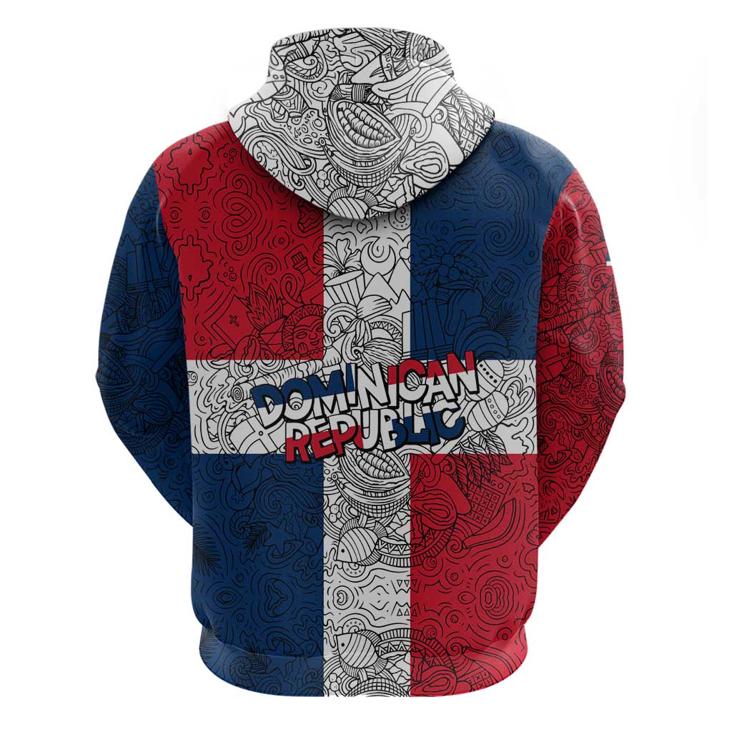 Dominican Republic Flag Zip Hoodie Red White and Blue Pattern with National Emblem and Tribal Design - Wonder Print Shop